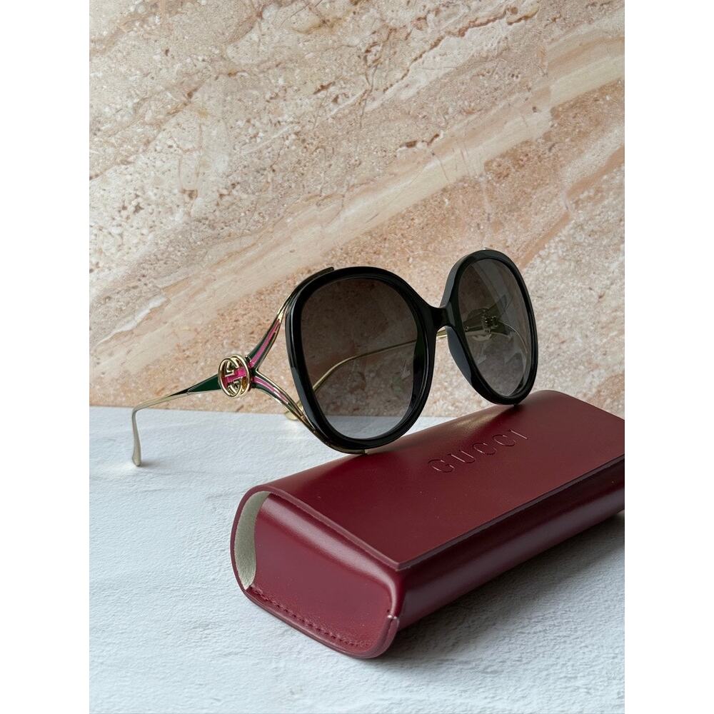 NEW Gucci GG0226SK Black Oval Oversized Sunglasses - Picture 3 of 10